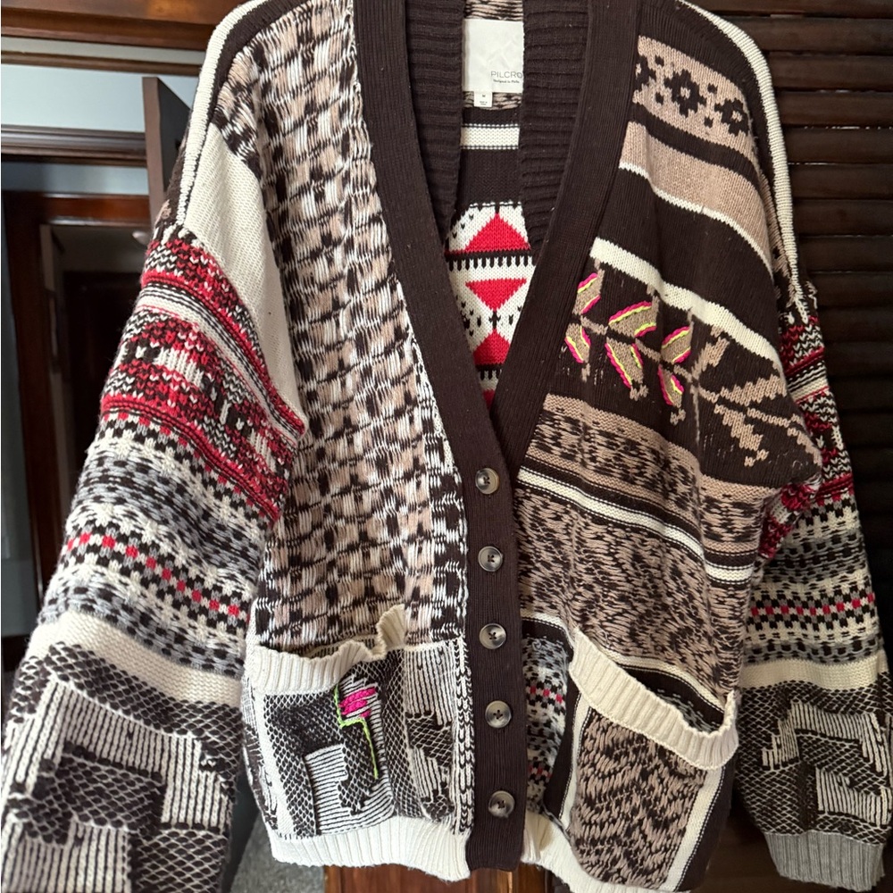 Pilcro Multicolor Patterned Cardigan Sweater Sz M… - image 2